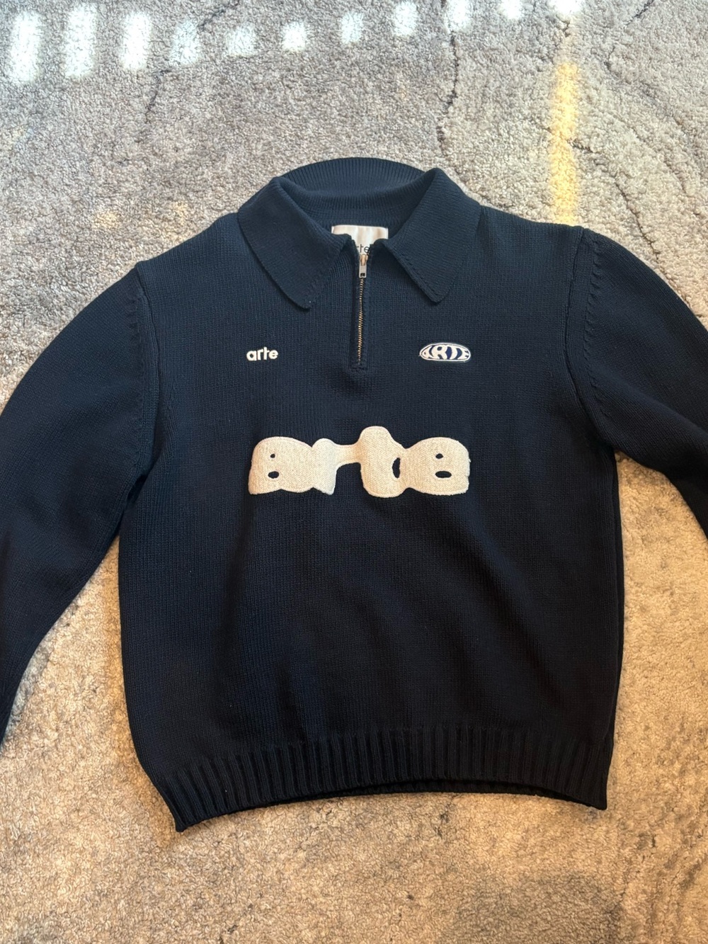 Arte Navy Zip-Up Collar Sweater with Contrast Logo